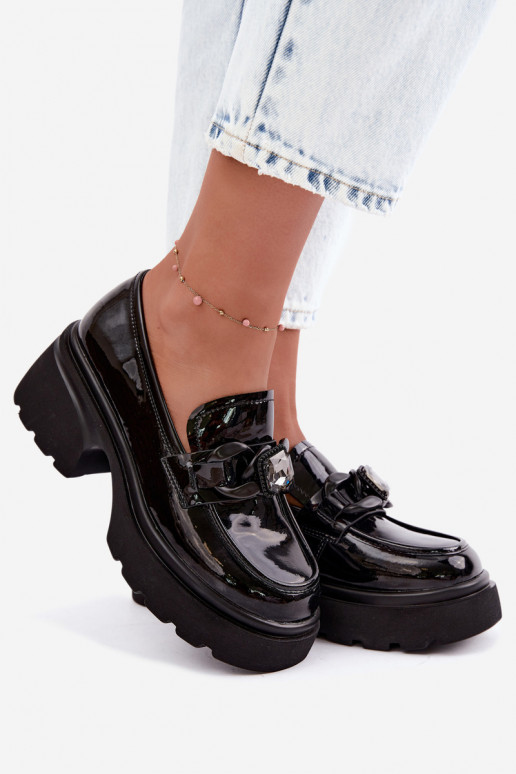 Black leather boots with patent effect and ornaments Artiker 55C1069