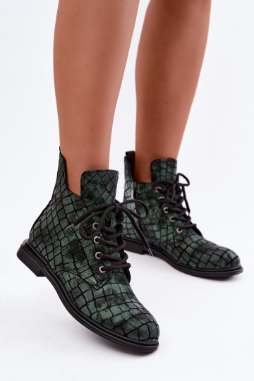 Zielone skórzane ocieplane botki z szerokimi obcasami Artiker 55C1325