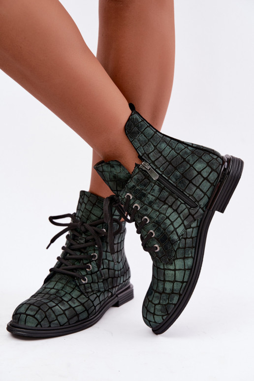 Green leather warm ankle boots with wide heels Artiker 55C1325