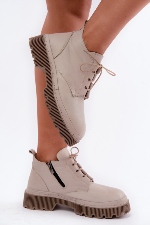 Gray leather warm ankle boots with platform Artiker 57C2033