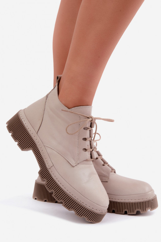 Gray leather warm ankle boots with platform Artiker 57C2033