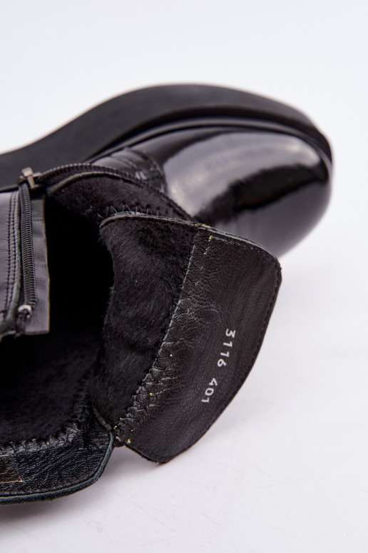 Black leather warm ankle boots with platform and patent effect Artiker 55C0820