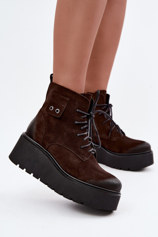 Zazoo 60499 faux suede women's ankle boots with platform in chocolate color