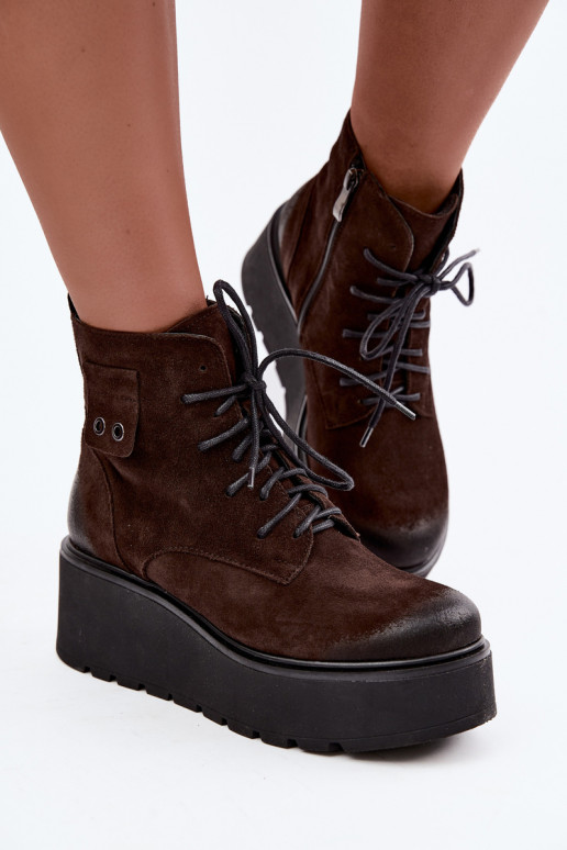 Zazoo 60499 faux suede women's ankle boots with platform in chocolate color