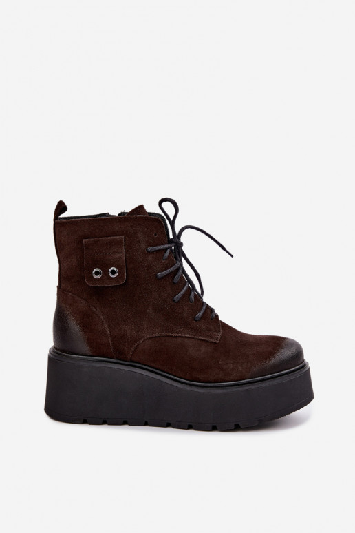 Zazoo 60499 faux suede women's ankle boots with platform in chocolate color