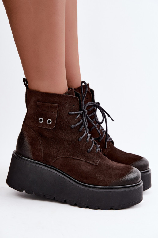 Zazoo 60499 faux suede women's ankle boots with platform in chocolate color