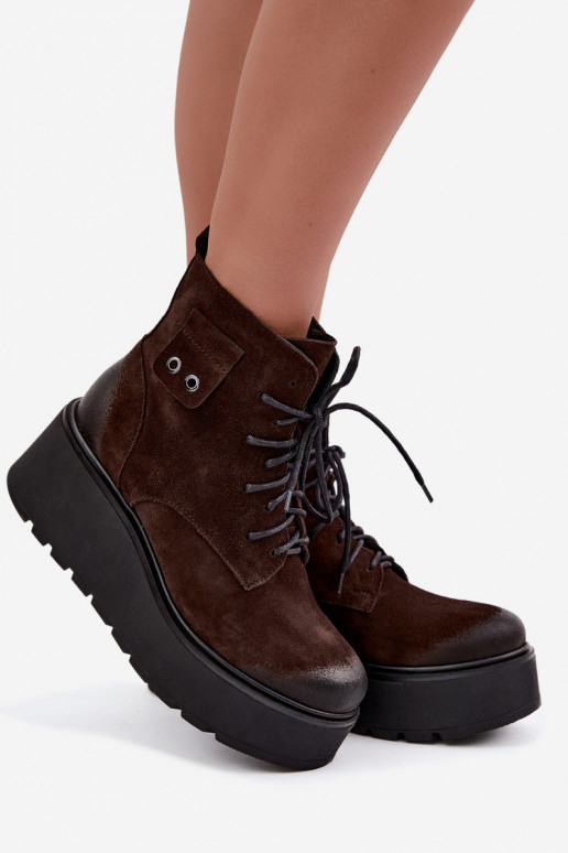 Zazoo 60499 faux suede women's ankle boots with platform in chocolate color