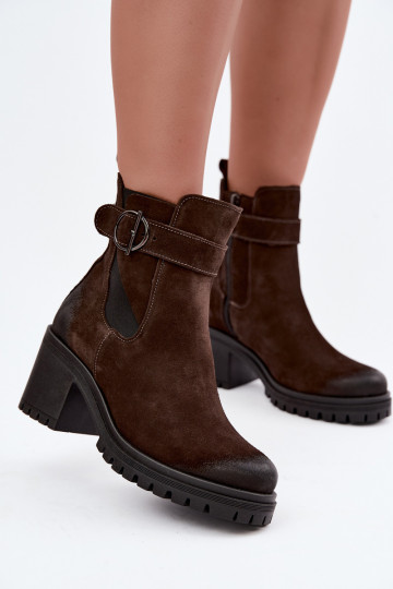 Faux suede women's shoes with heels Zazoo 60601 in chocolate color 2