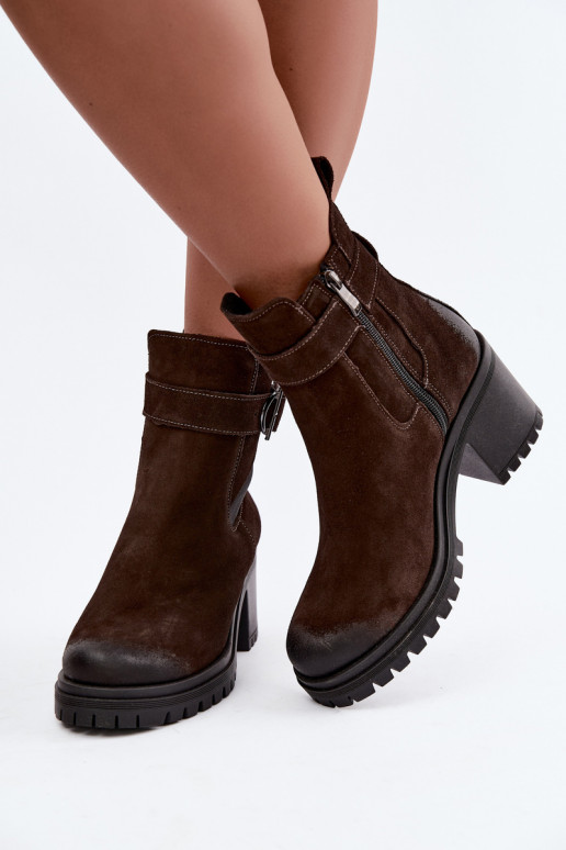 Faux suede women's shoes with heels Zazoo 60601 in chocolate color