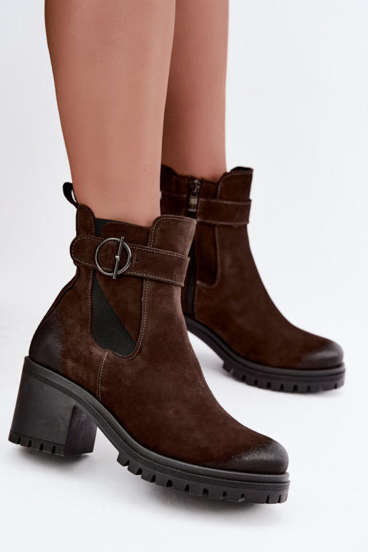 Faux suede women's shoes with heels Zazoo 60601 in chocolate color