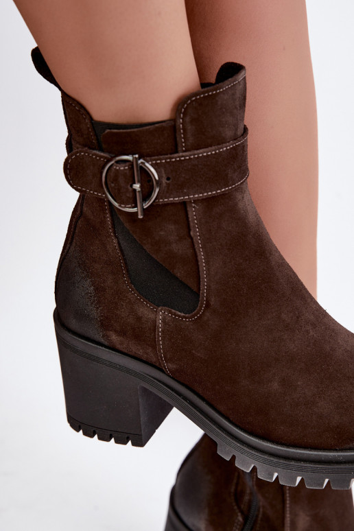 Faux suede women's shoes with heels Zazoo 60601 in chocolate color