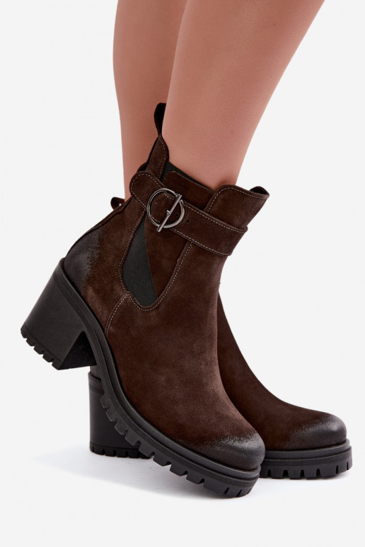 Faux suede women's shoes with heels Zazoo 60601 in chocolate color