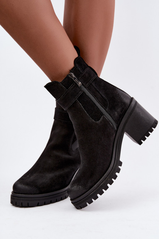Faux suede women's shoes with heels Zazoo 60601 in black color