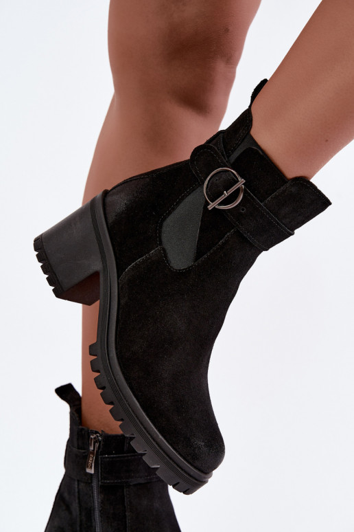 Faux suede women's shoes with heels Zazoo 60601 in black color