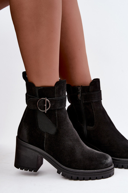 Faux suede women's shoes with heels Zazoo 60601 in black color