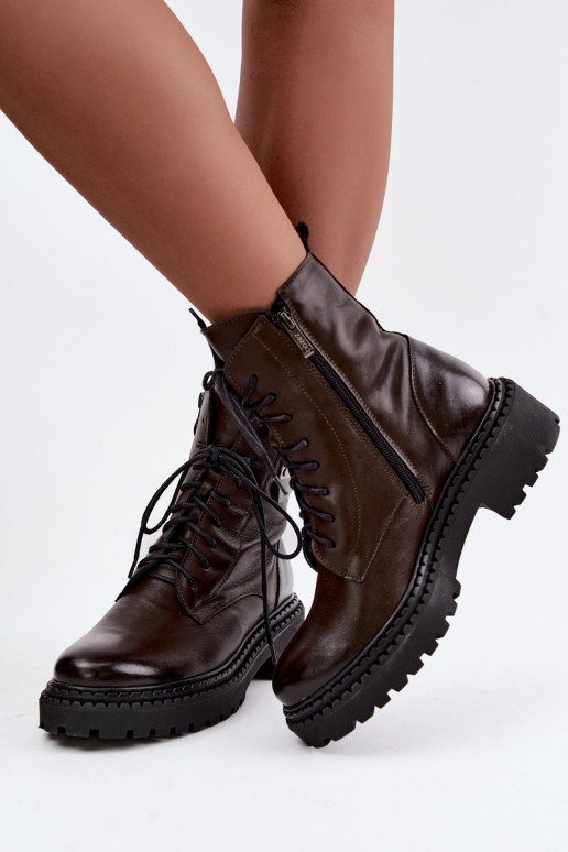 Women's warm ankle boots with decorative details Zazoo 60574 in chocolate color