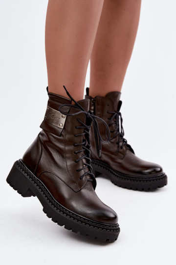 Women's warm ankle boots with decorative details Zazoo 60574 in chocolate color 2