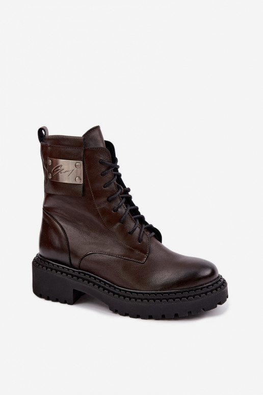 Women's warm ankle boots with decorative details Zazoo 60574 in chocolate color