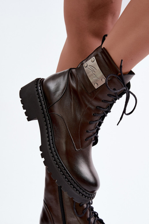 Women's warm ankle boots with decorative details Zazoo 60574 in chocolate color
