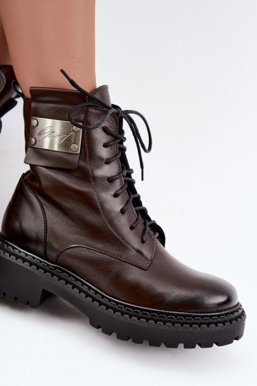 Women's warm ankle boots with decorative details Zazoo 60574 in chocolate color