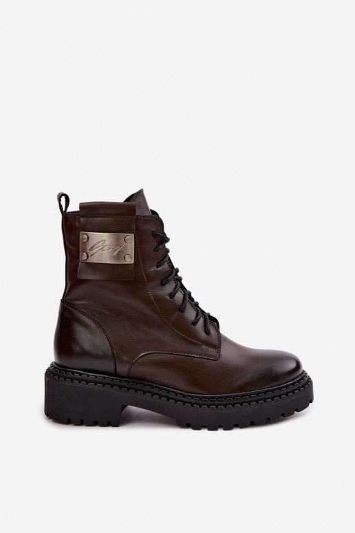 Women's warm ankle boots with decorative details Zazoo 60574 in chocolate color