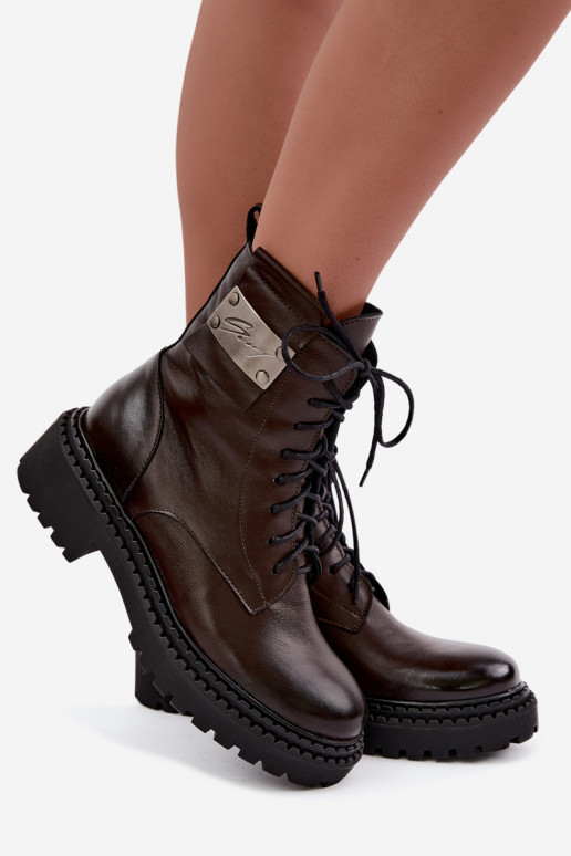 Women's warm ankle boots with decorative details Zazoo 60574 in chocolate color