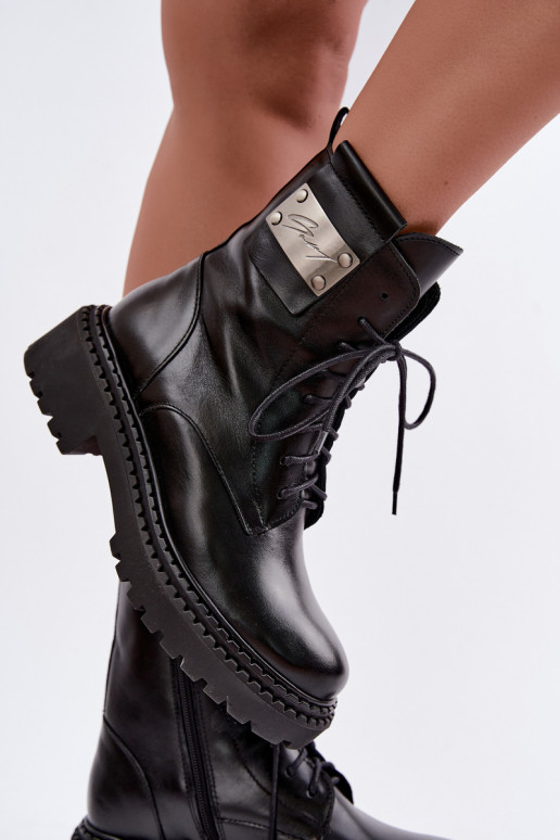Women's warm ankle boots with decorative details Zazoo 60574 in black color