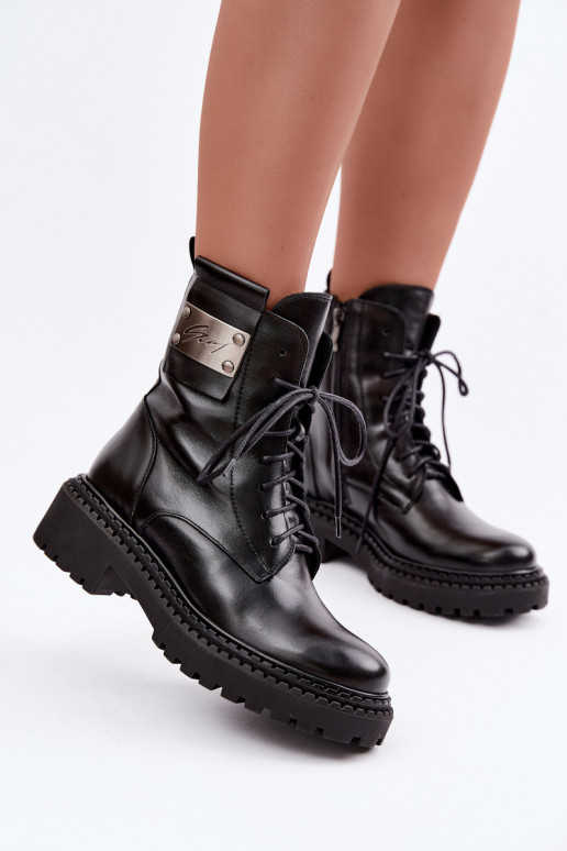 Women's warm ankle boots with decorative details Zazoo 60574 in black color