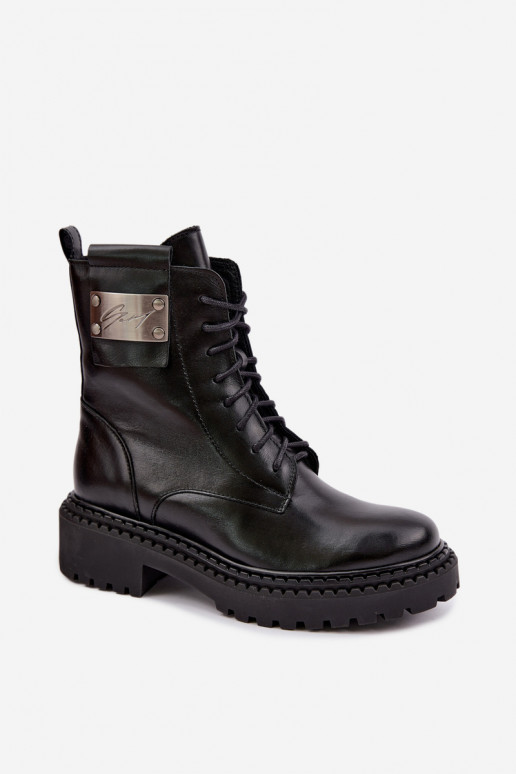 Women's warm ankle boots with decorative details Zazoo 60574 in black color