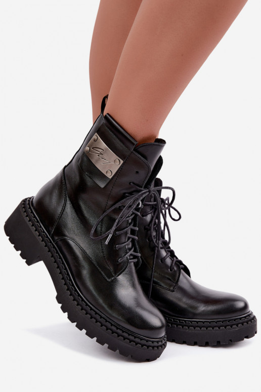 Women's warm ankle boots with decorative details Zazoo 60574 in black color