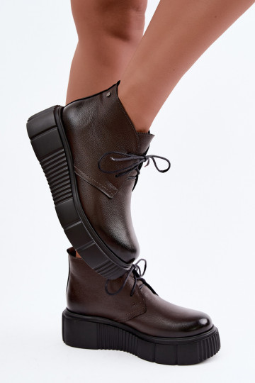 Women's Leather Platform Shoes With Lining Zazoo 60588 Chocolate 2