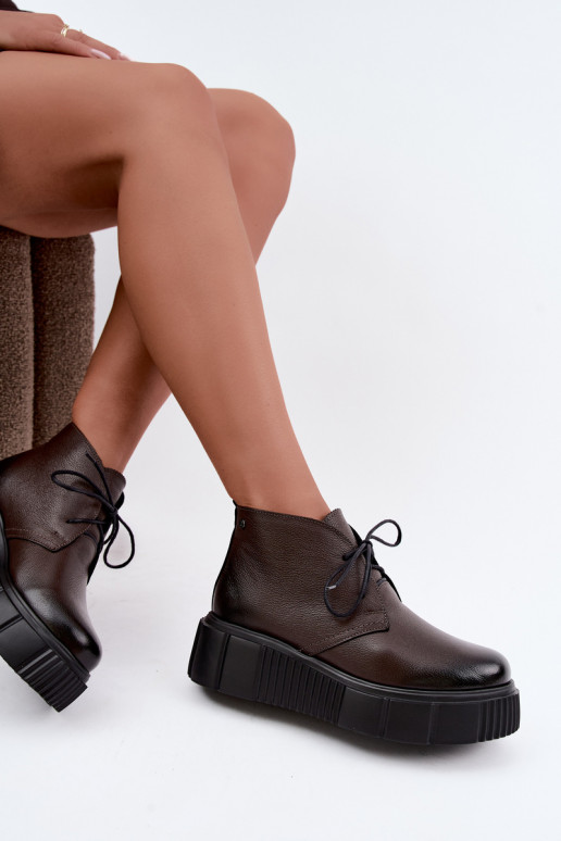 Women's warm platform shoes Zazoo 60588 in chocolate color