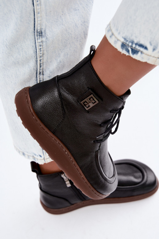 Damskie ocieplane buty Barefoot Zazoo 3077 w kolorze czarnym