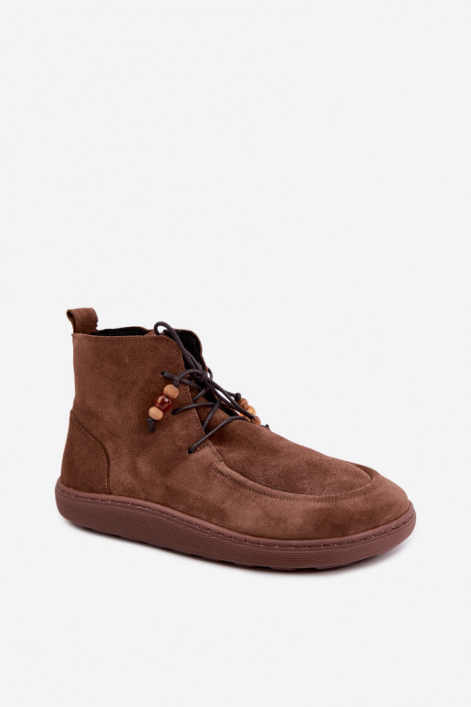 Women's warm Barefoot ankle boots with beads Zazoo 30078 in brown color