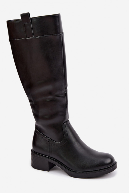 Long low-heeled boots Zazoo KZ-22 in black color