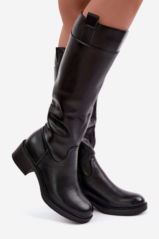 Long low-heeled boots Zazoo KZ-22 in black color