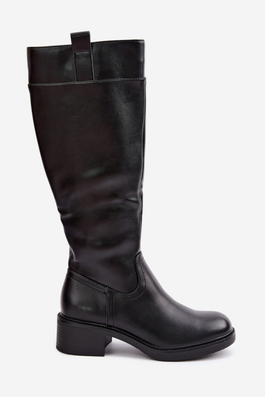 Ilgaauliai batai ant žemo kulno Zazoo KZ-22 juodos spalvos