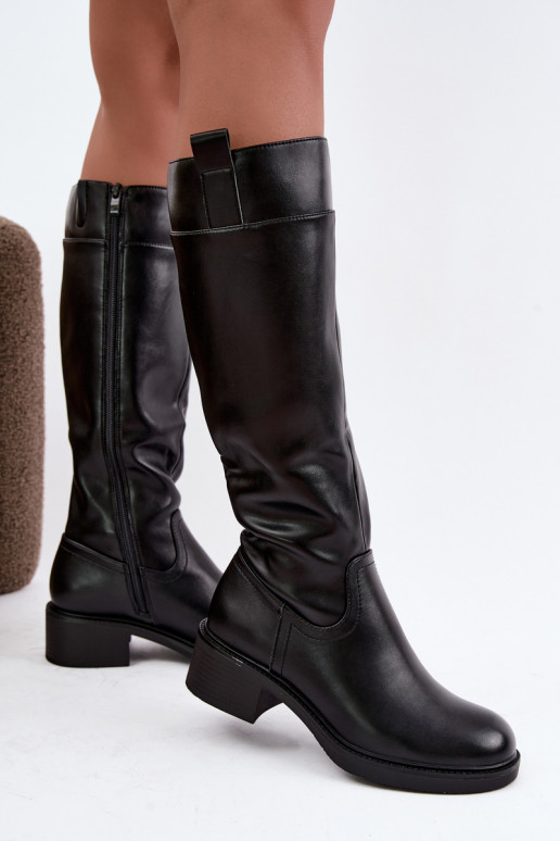 Long low-heeled boots Zazoo KZ-22 in black color