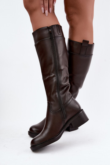 Long low-heeled boots Zazoo KZ-22 in chocolate color 2
