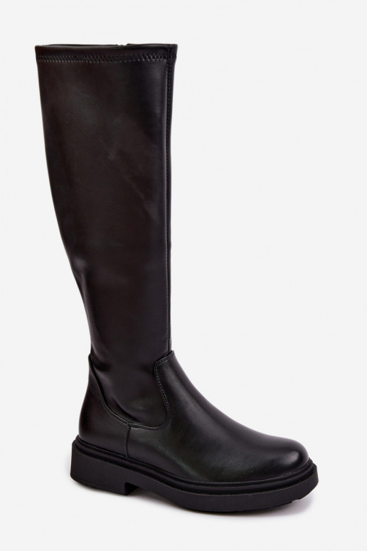 Women's warm long boots with wide heels Zazoo KZ-02 in black color