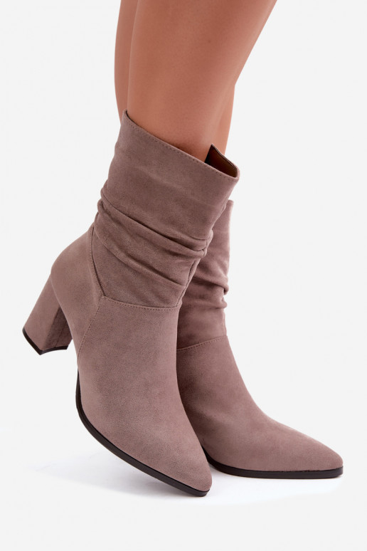Women's warm ankle boots with curly upper Dalessia in clay color