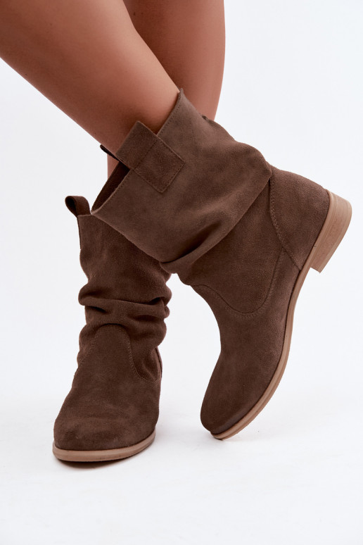 Faux suede women's shoes with ruffles Zazoo 4210 in brown color