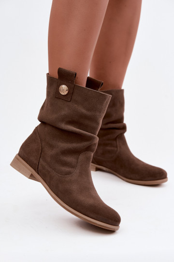 Faux suede women's shoes with ruffles Zazoo 4210 in brown color 2