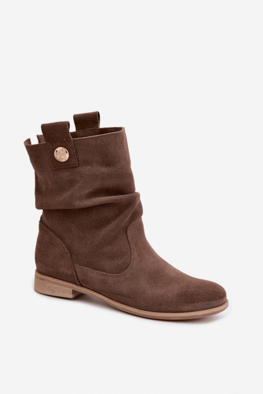 Faux suede women's shoes with ruffles Zazoo 4210 in brown color