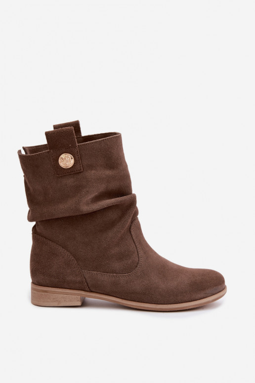Faux suede women's shoes with ruffles Zazoo 4210 in brown color