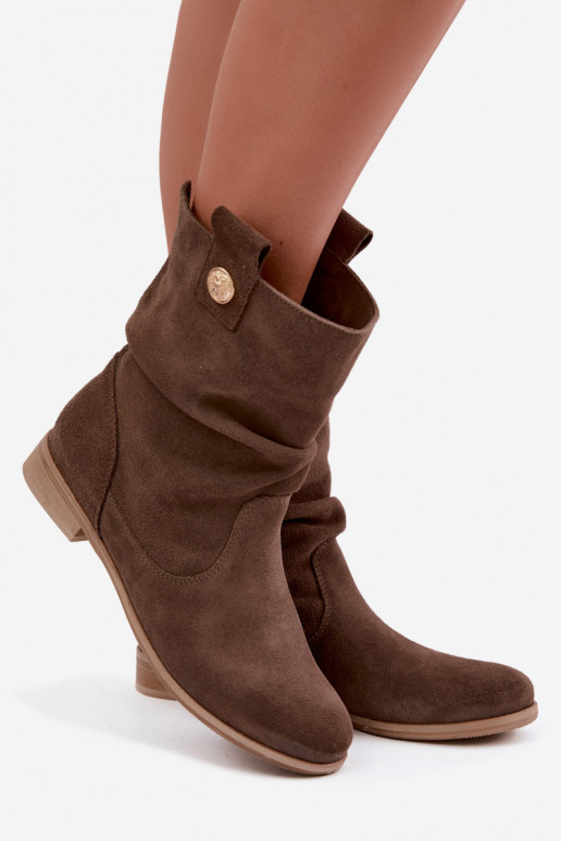Faux suede women's shoes with ruffles Zazoo 4210 in brown color
