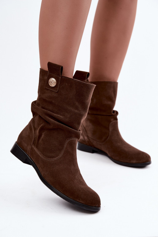 Faux suede women's shoes with ruffles Zazoo 4210 in chocolate color