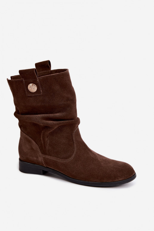 Faux suede women's shoes with ruffles Zazoo 4210 in chocolate color