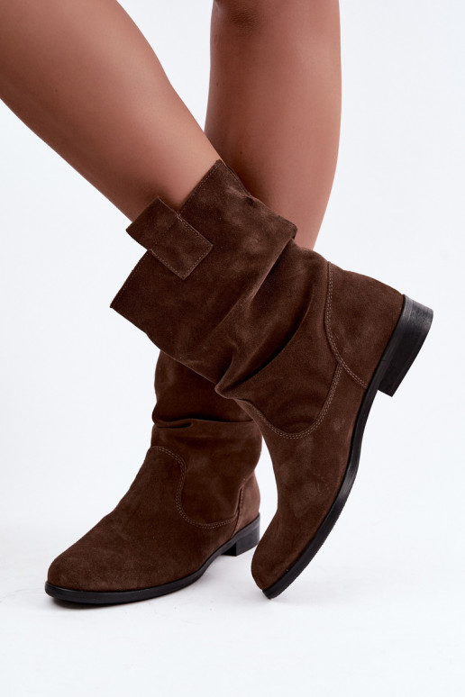 Faux suede women's shoes with ruffles Zazoo 4210 in chocolate color