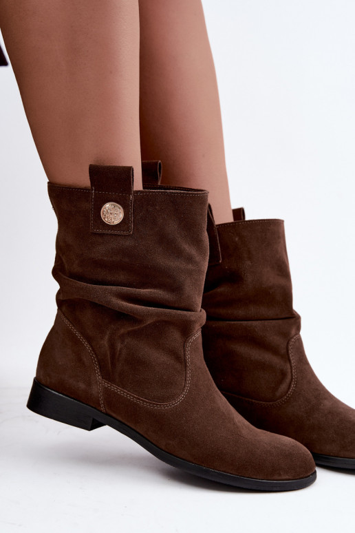 Faux suede women's shoes with ruffles Zazoo 4210 in chocolate color